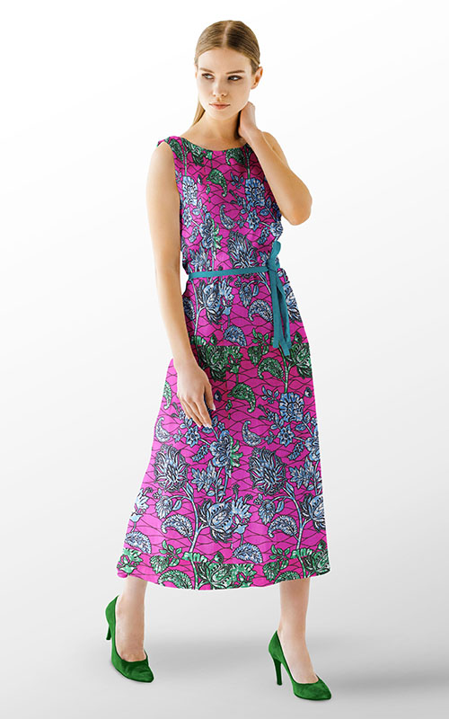 VESTITO CON TESSUTO AFRICANO FLOREALE ROSA