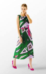 TESSUTO WAX PRINT VERDE LAVORAZIONE ARGENTO, VESTITO MODELLA