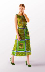 TESSUTO WAX PRINT VERDE CON DIAMANTI, ABITO DONNA