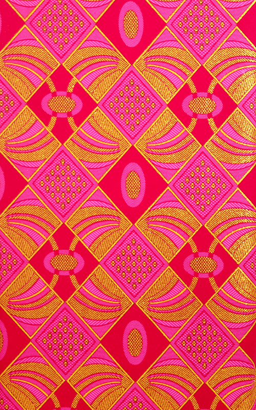 TESSUTO THAI FUCSIA E ORO CON SIMBOLI GEOMETRICI