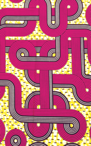 TESSUTO WAX PRINT, GIALLO FUCSIA, MOTIVO GEOMETRICO E OPTICAL